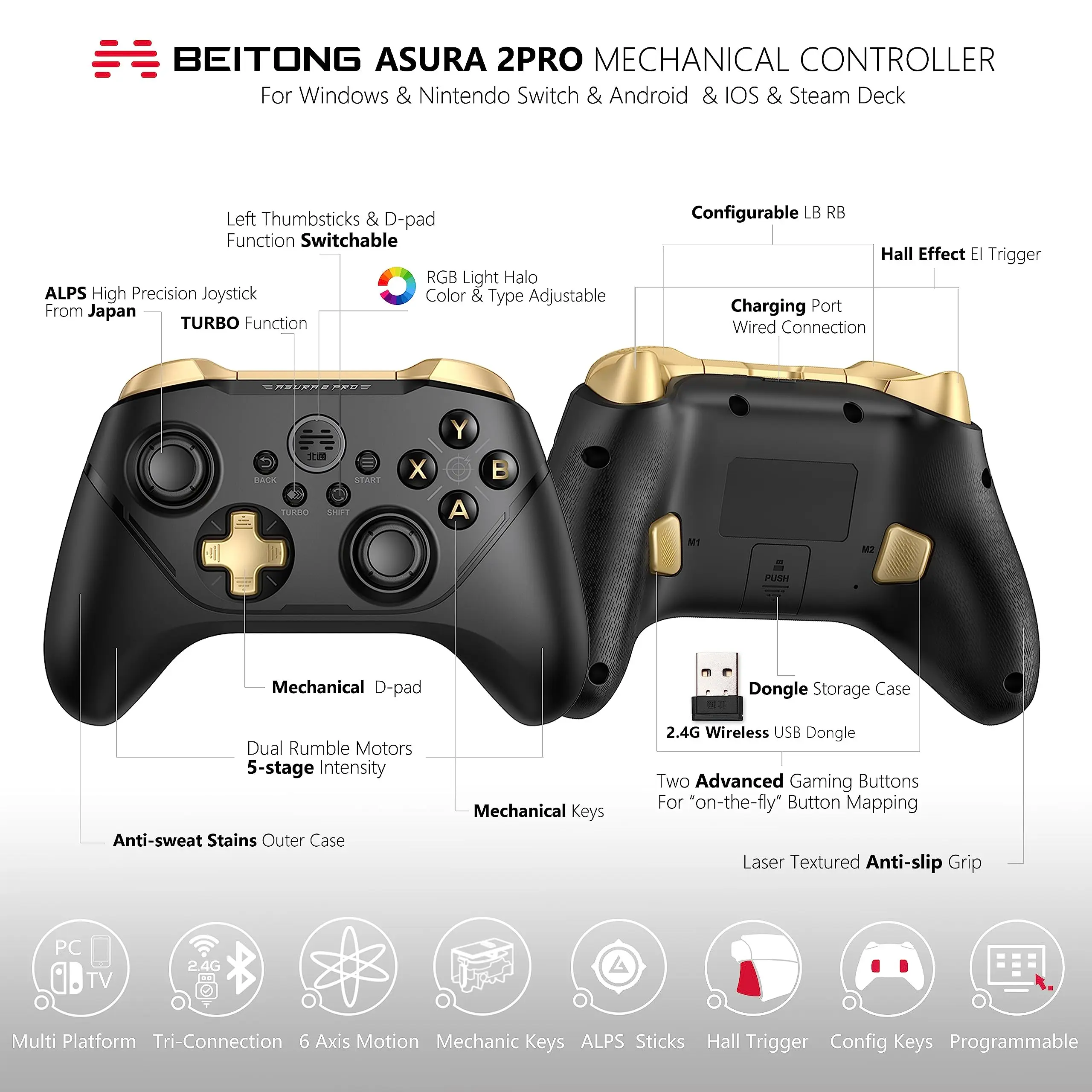 BEITONG Gaming Controller Wireless Gamepad For Nintendo Switch Windows Android IOS Steam Hall Effect Trigger