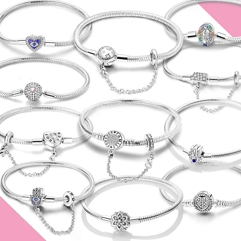 NONE 925 Sterling Silver Snake Chain Charm Bracelet DIY Jewelry Making Kit for Women 3