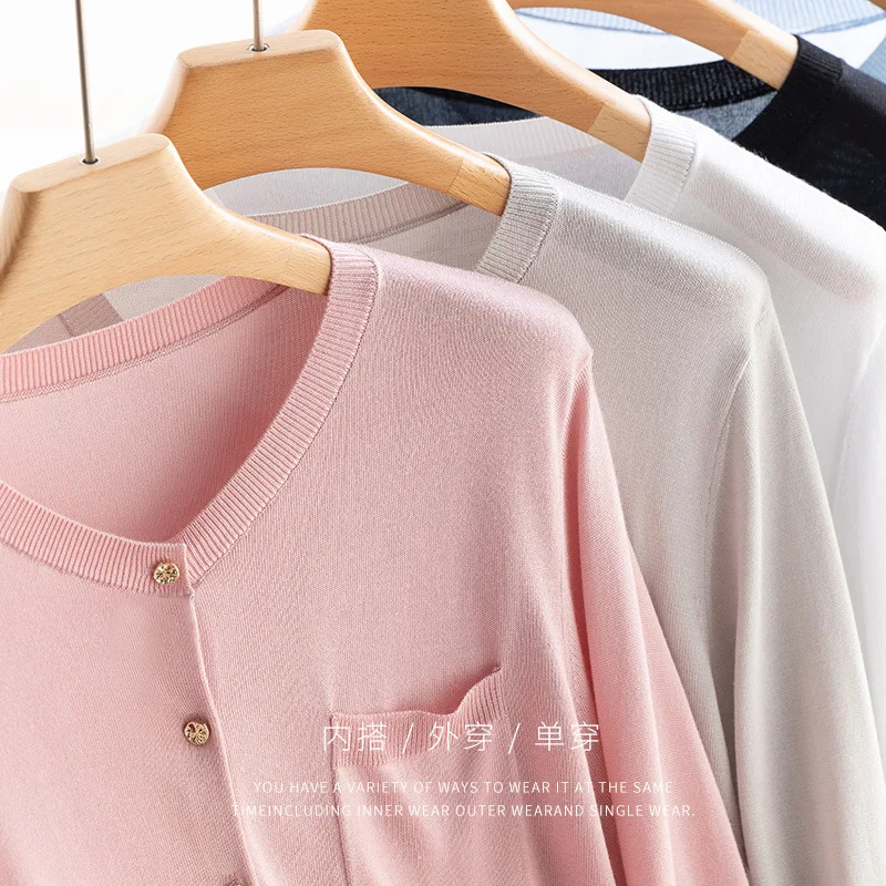 silk pocket cardigan women pink sweater top fashion fall clothes woman knit coat cute style knitted brand thin sweaters white