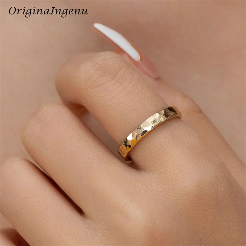 Imagem -05 - Gold Filled Hammered Handmade Band Jóias Minimalismo Delicado Resistente a Manchas mm 14k