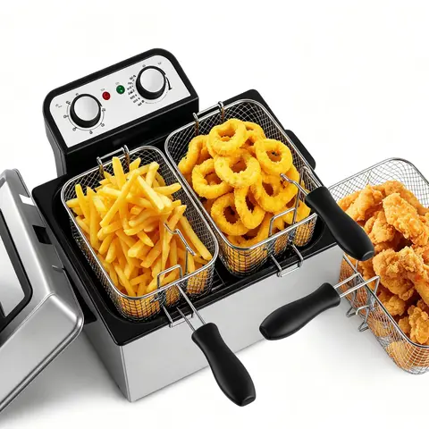 5L 6L Dual Removable Tanks Electric Deep Fryer Large Capacity Countertop Fryer Household Commercial Deep Fryer for French Fries Chicken Chips