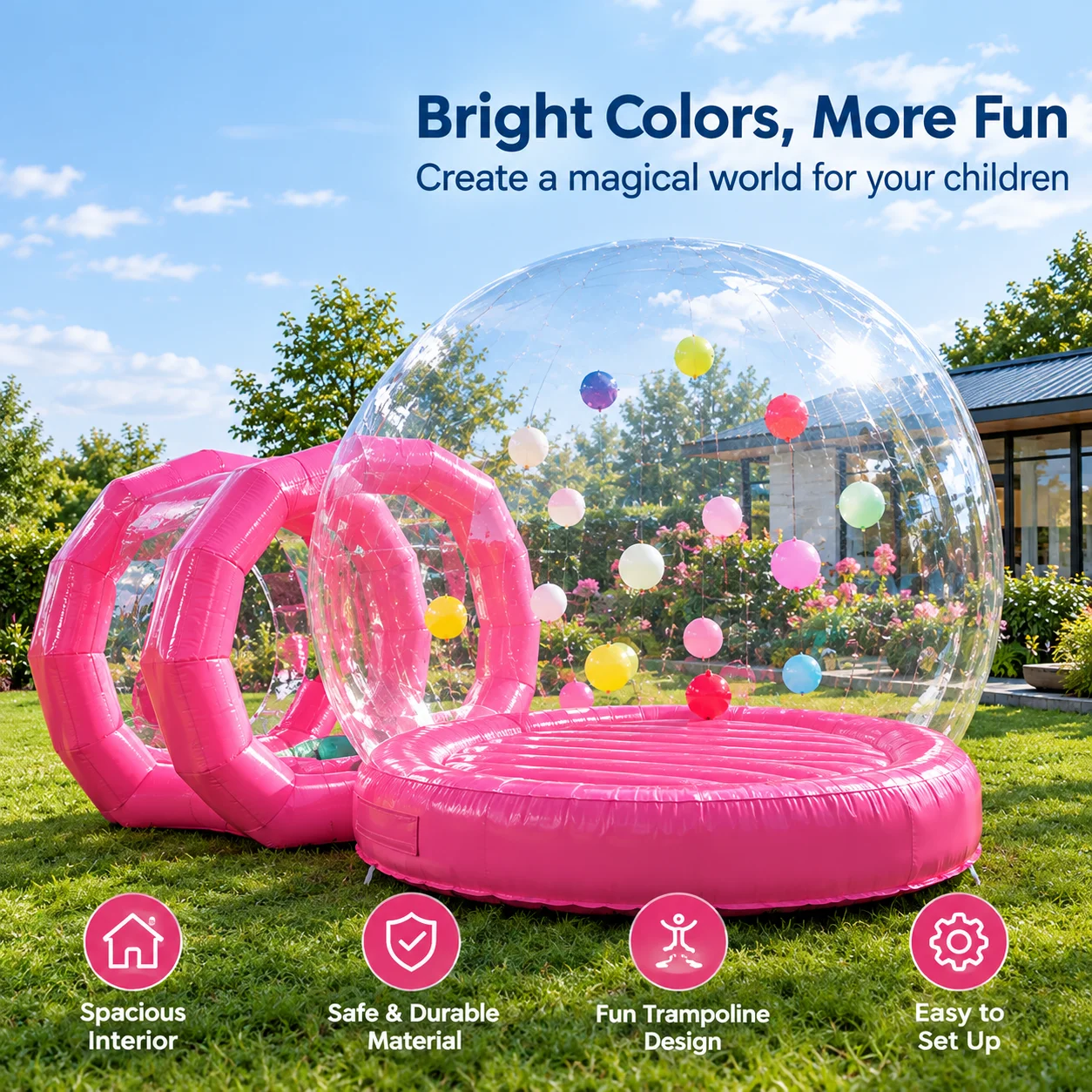 Aufblasbares Bubble-Haus Kinder-Spielzelt mit Gebläse Transparentes PVC Outdoor-Kuppelzelt für Geburtstagsfeiern Trampolin-Spiel & Geschenke ​