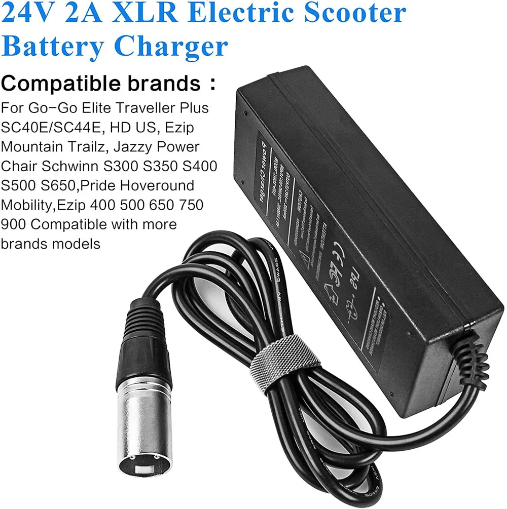 24V 3A 5A XLR  Lead Acid  Charger For Go-Go Elite Traveller Plus Jazzy Chair Wheelchair Wheels Razor Hoverboard