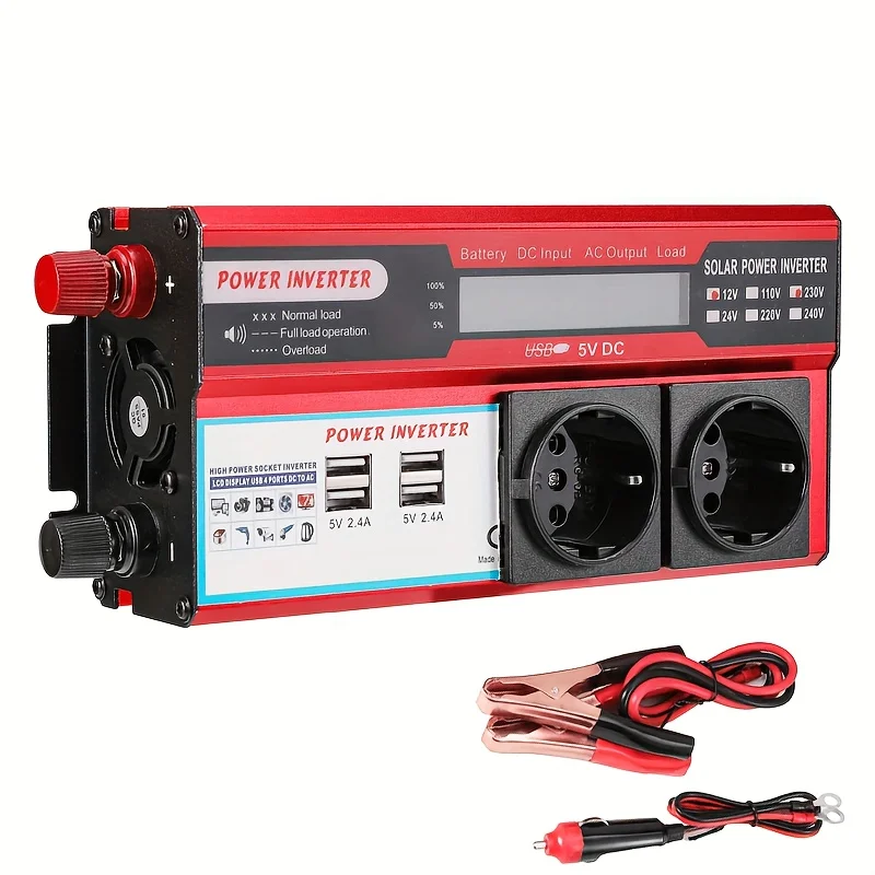 Onduleur de puissance 4000W DC 12V à AC 220V 230V, transformateur avec 4 prises USB EU, Charge avec affichage LED, pour téléphone RV et voiture