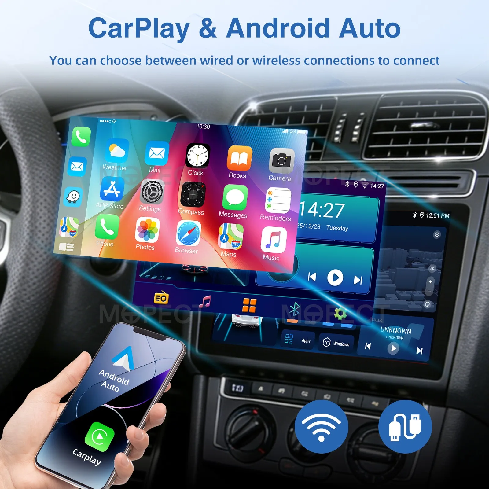 Radio Estéreo para Auto Android 15 de 9 Pulgadas para VW Polo 6R 6C V 2009-2017, Apple CarPlay, 4+64G, Pantalla Táctil, DAB&DVR&AHD, GPS, Navegación, FM/AM, WiFi, SWC 3