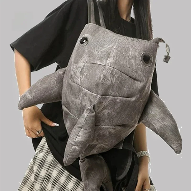 Y2K Funny Whale Shark Shape Backpack Durable Large Capacity Travel Bag Women Men Cute Outdoor Cartoon Knapsack Student Schoolbag — zdjęcie 2