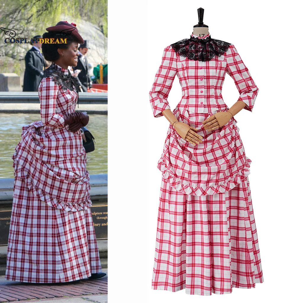 The Gilded Age Peggy Scott Cosplay Costume 1880s Era Ball Gown Pink Plaid Vintage Victorian Prom Dress Medieval Women Costumes