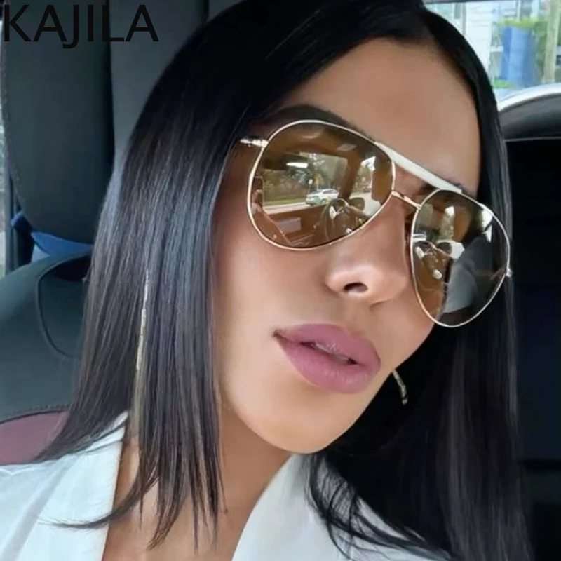 

Oversized Pilot Square Punk Sunglasses Women Big Frame 2025 Luxury Brand Retro Metal Double Beam Sun Glasses For Ladies Shades