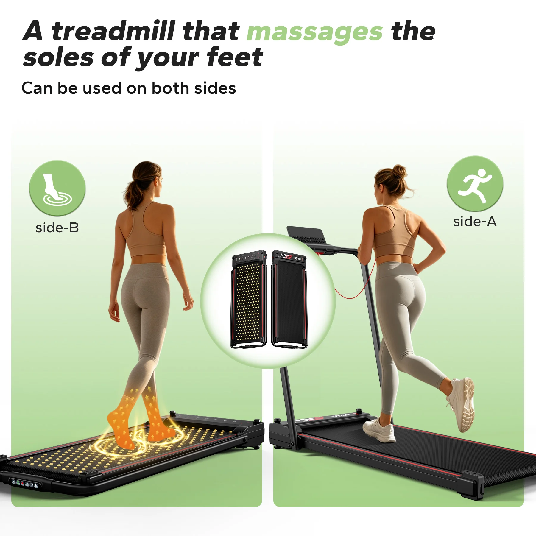 Tapis roulant reversibile e pieghevole: corsa e massaggio ai piedi—3,0 HP, 1–14 Km/h, compatibile con app—allevia l'affaticamento delle gambe e migliora la circolazione sanguigna—ideale per anziani e