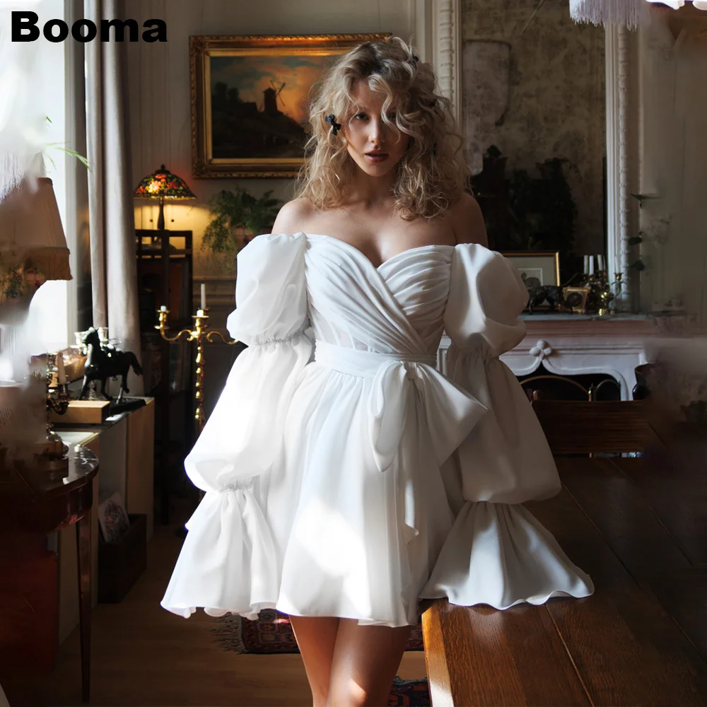 

Booma A-Line Short Wedding Party Dresses Off Shoulder Pleats Brides Party Gowns for Women Bridals Prom Dress Customized