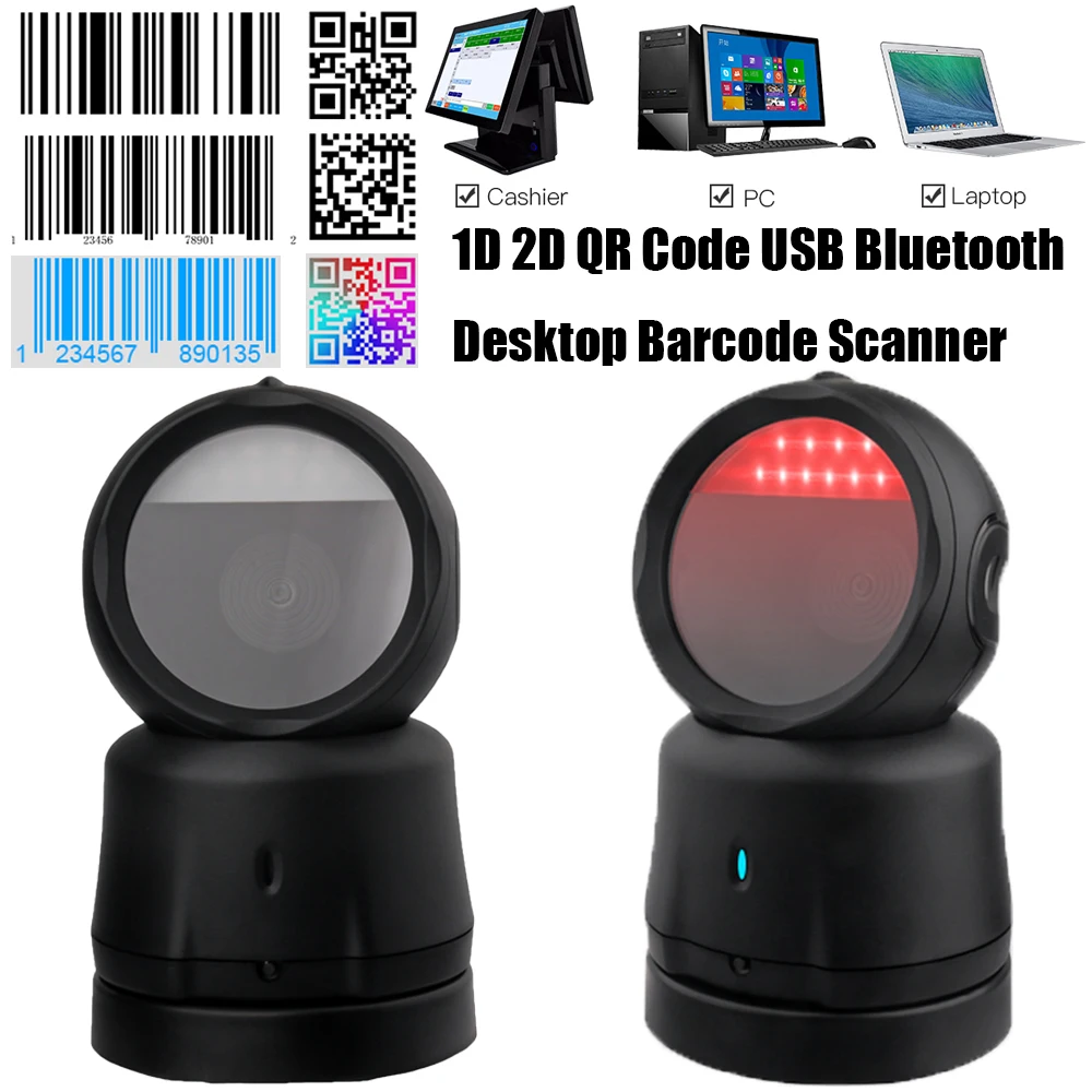 Leshine Desktop Wireless 2.4G USB Barcode Scanner 1D 2D QR Code Bluetooth 4.2 for Supermarkets for PC Laptop Cashier