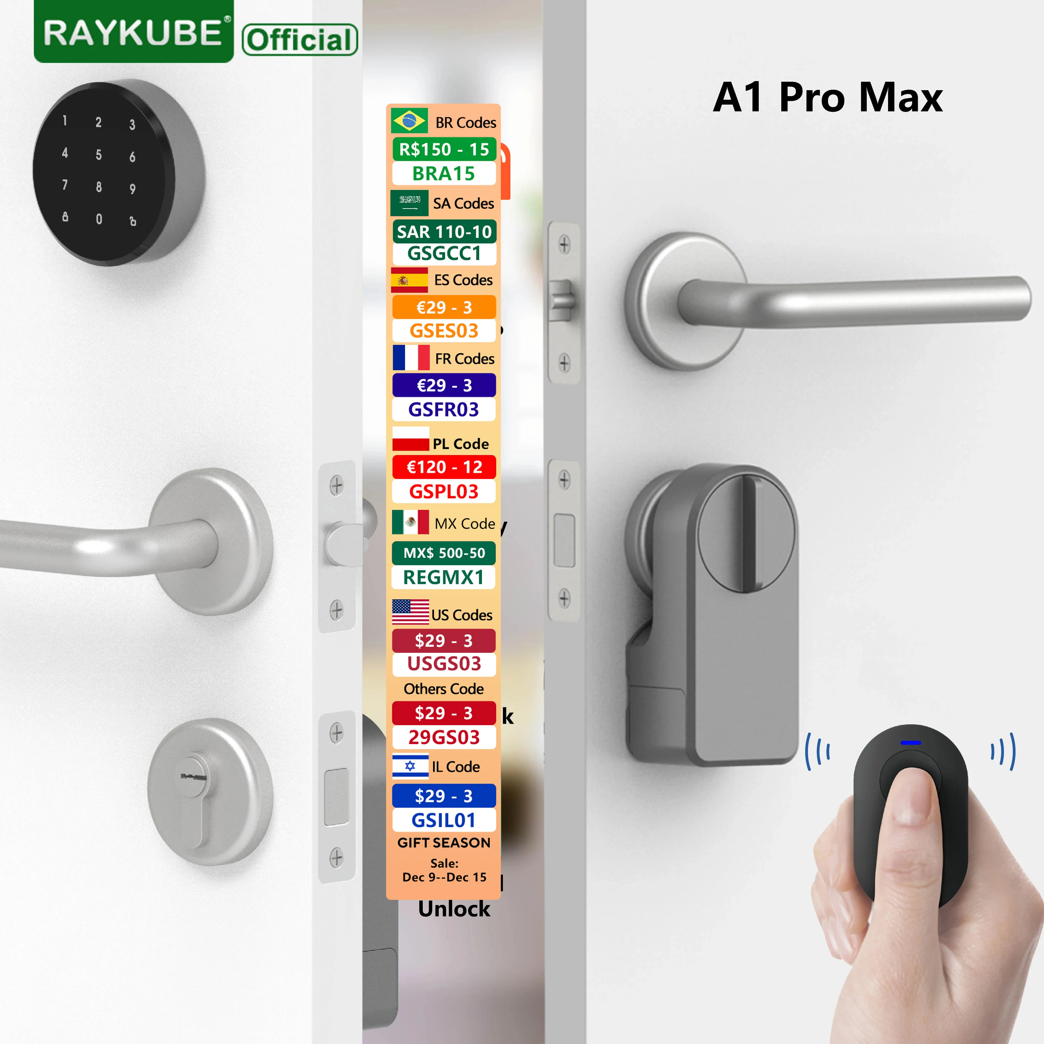 

RAYKUBE A1 Pro Max Tuya BEL Smart Electronic Door Lock Set with Fobs/Wireless Keypad/Smart Key Smart Life/Tuya APP Remote Unlock