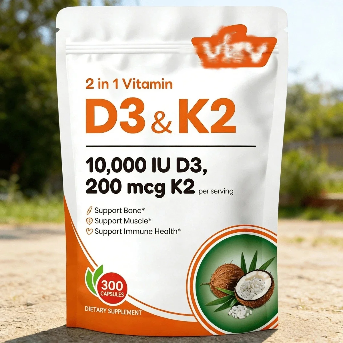 2-in-1 Vitamin D3 + K2 Supplement with Virgin Coconut Oil