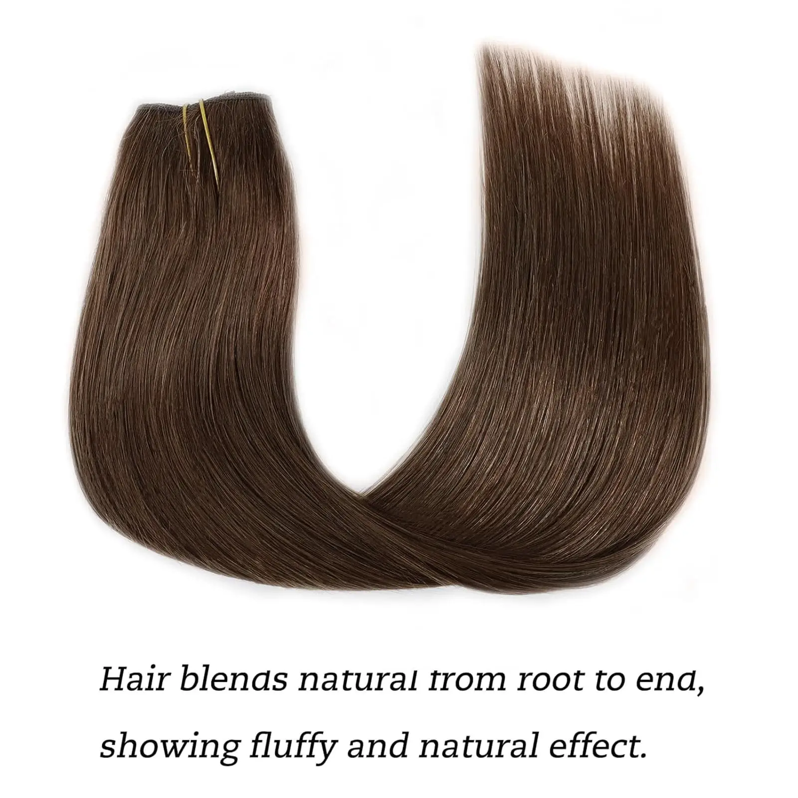 وصلات شعر شعر بشري حقيقي، وصلات شعر مستقيمة بنية متوسطة الحجم، سلك غير مرئي، خط سمكة، وصلة شعر طبيعي مفرود