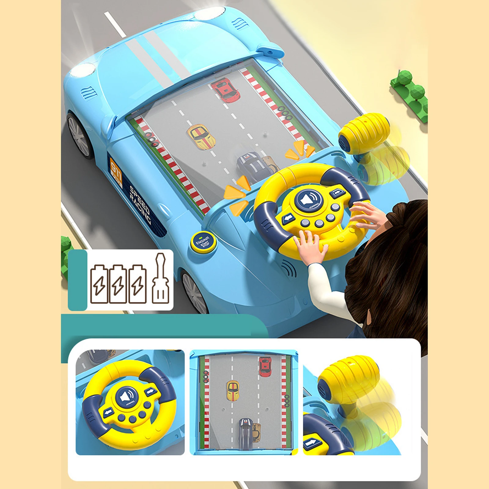 

Игрушечный руль для автомобиля для ролевых игр, музыкальная игрушка, имитация контроллера вождения для ролевых игр, детей и мальчиков