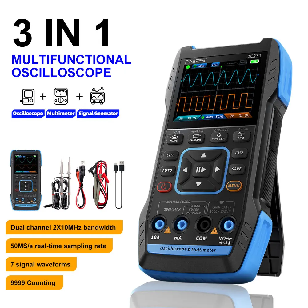 FNIRSI-2C23T Oscilloscope Handheld Digital Oscilloscope Multimeter Signal Generator 2 Channel with 2.8