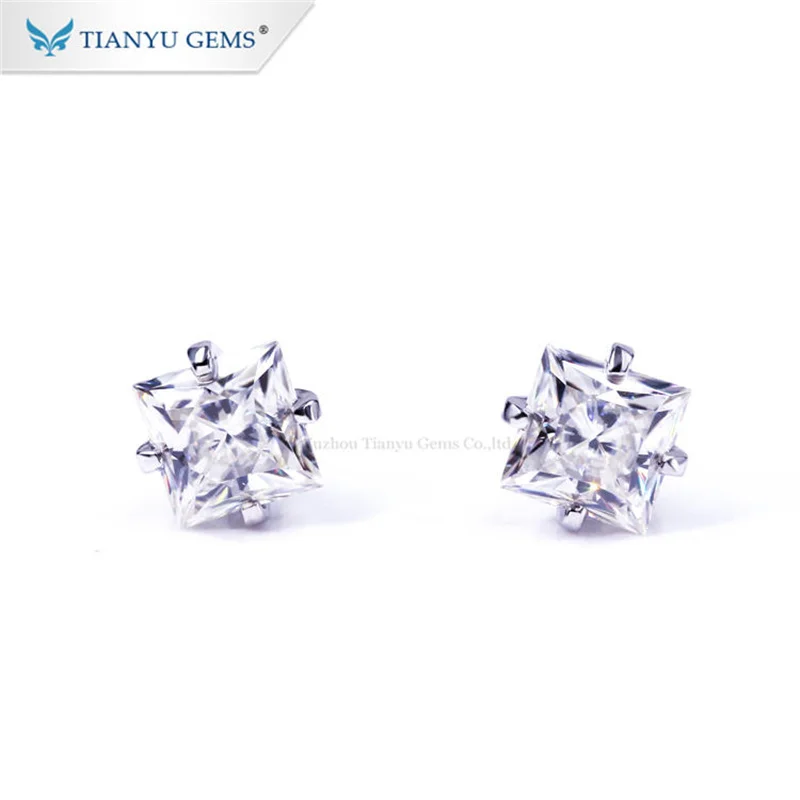 Imagem -02 - Tianyu Gemas 10k 14k 18k Branco Ouro Moissanite Diamantes Brincos mm Princesa Corte Def Pedra Preciosa Casamento Brinco Feminino Jóias