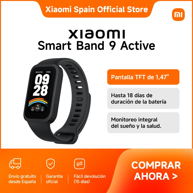 Oficial | Xiaomi Smart Band 9 Active, Pantalla TFT de 1,47"", Hasta 18 días de duración de la batería, Monitoreo integral del sueño y la salud