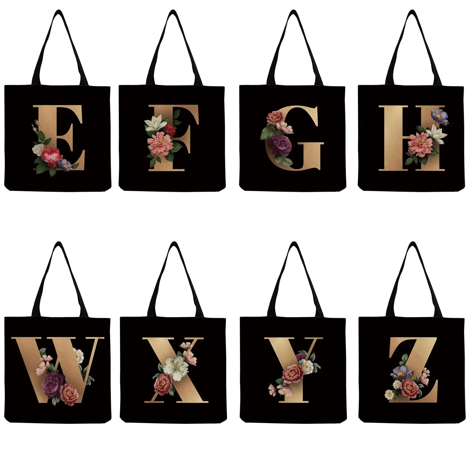 26 English Alphabet Floral Print Shoulder Bag Outdoor Fashion High Capacity Bags For Women Eco Friendly Handbag Customizable Bag