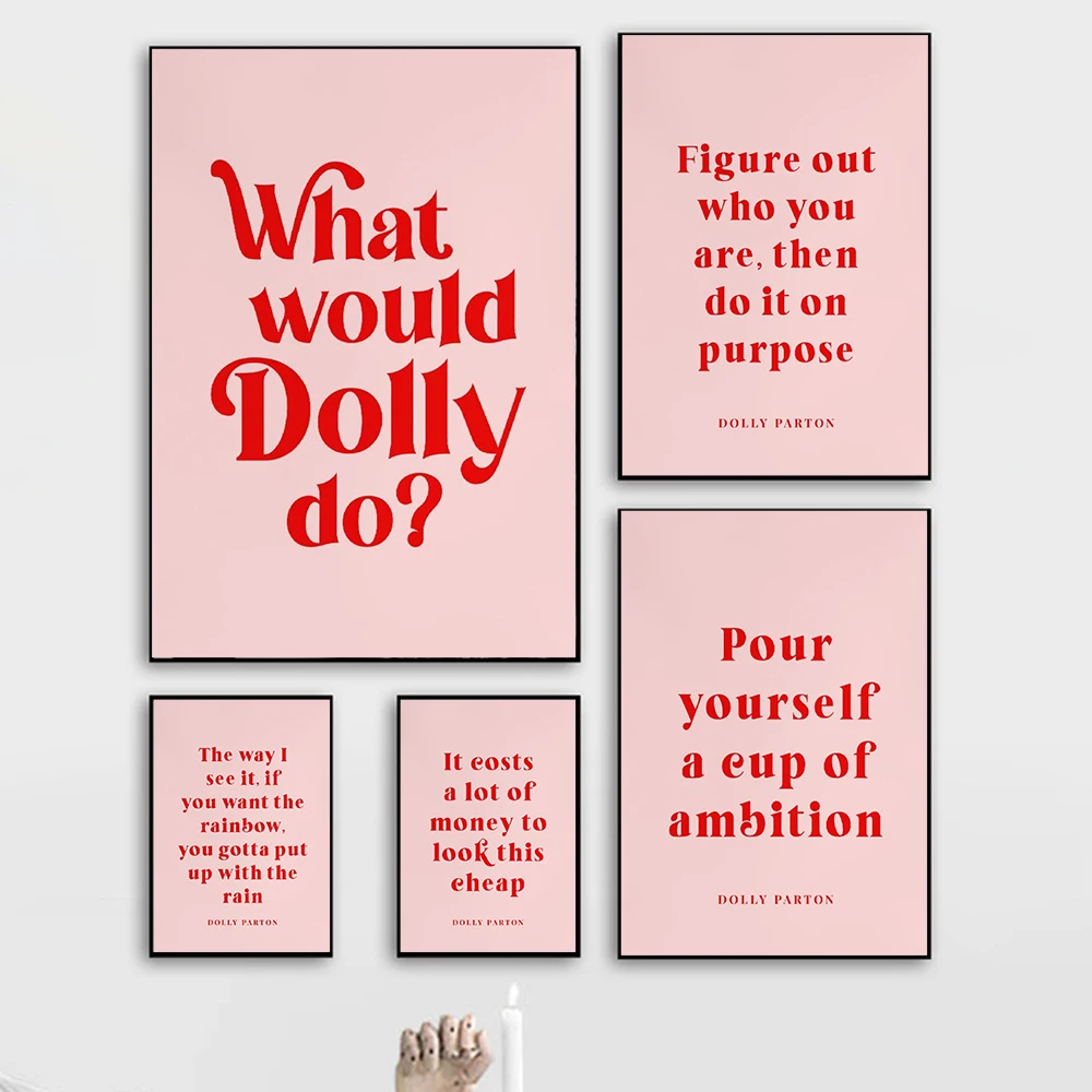 Dolly Parton Quote Colorful Inspiring Wall Art Pink Canvas Painting What Would Dolly Do Wall Posters and Prints For Living Room