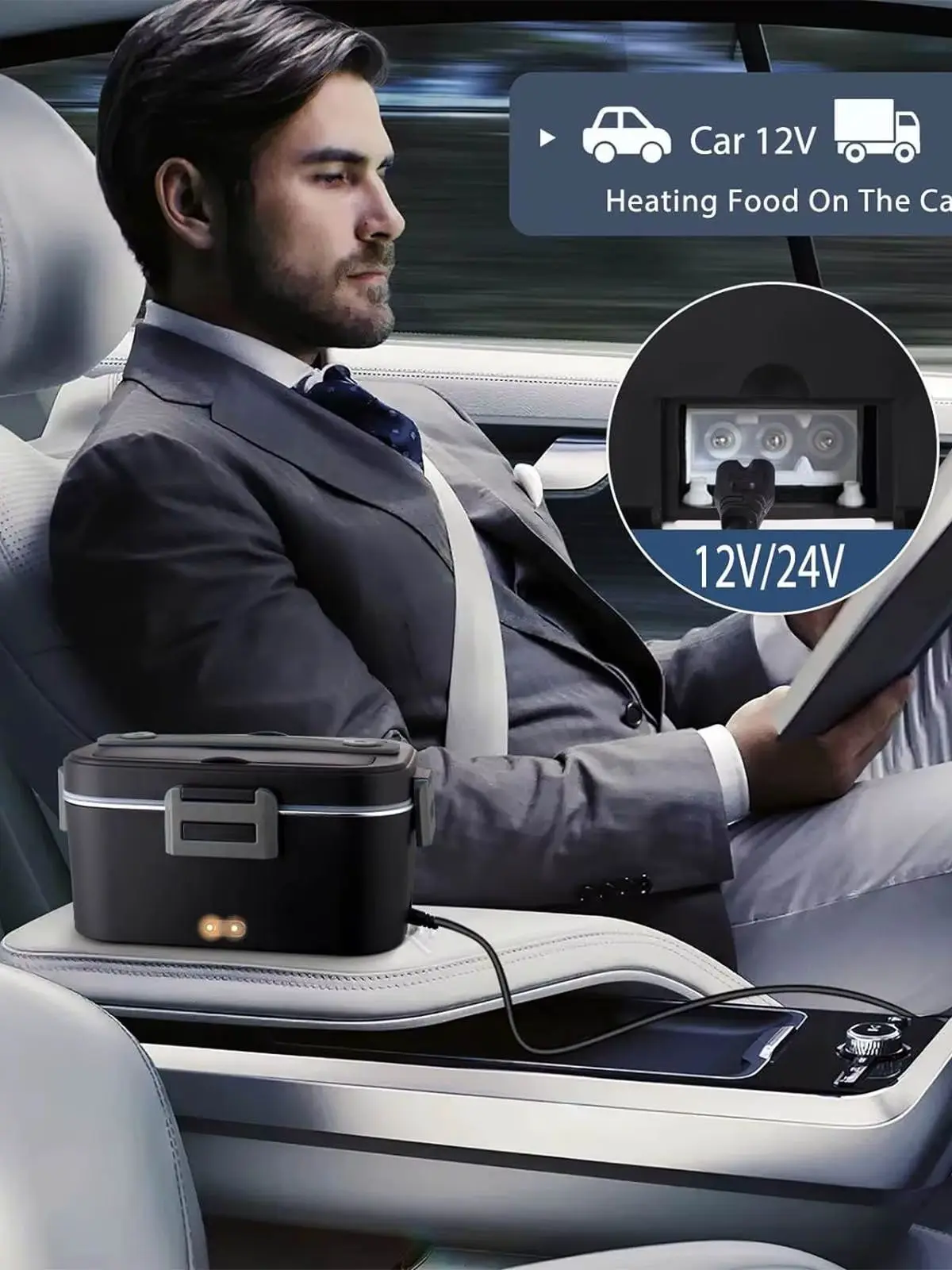 1,8 l elektrisch beheizbare, isolierte Lunchbox mit herausnehmbarem Edelstahlbehälter, tragbarer Speisenwärmer für Auto, Büro, Schule, tragbare Edelstahl-Bento-Lunchbox, Lebensmittelbehälter,