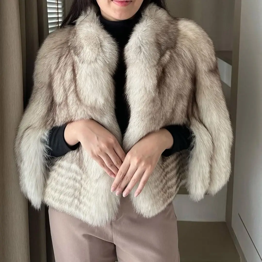 

Winter Fashion Real Blue Fox Fur Coat Stand Collar Casual Women Wholeskin Genuine Blue Fox Fur Jacket for Woman Luxury Outwear