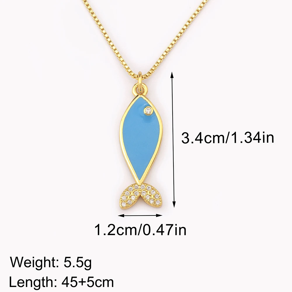 Nidin Dainty Enamel Fish Pendant Necklace For Women Inlaid CZ Crystal Fishtail Clavicle Chain Ocean Animal Jewelry Birthday Gift