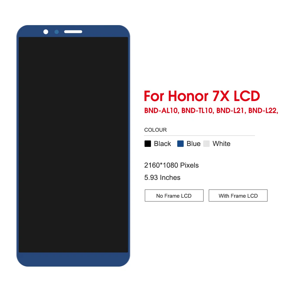 5.93\'\' AAA Quality For Honor 7X LCD Touch Screen Digitizer Assembly For Honor7X Display BND-TL10 BND-AL10 BND-L21 Replacement