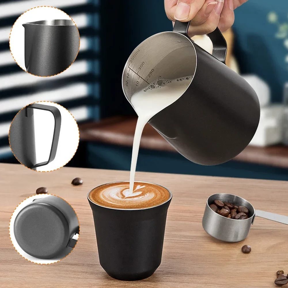 350 ml Kaffee Milch Aufschäumen Krug mit Skala Latte Edelstahl Übergießen Kaffee Wasserkocher Espresso Dampfenden Milch Aufschäumen Tasse