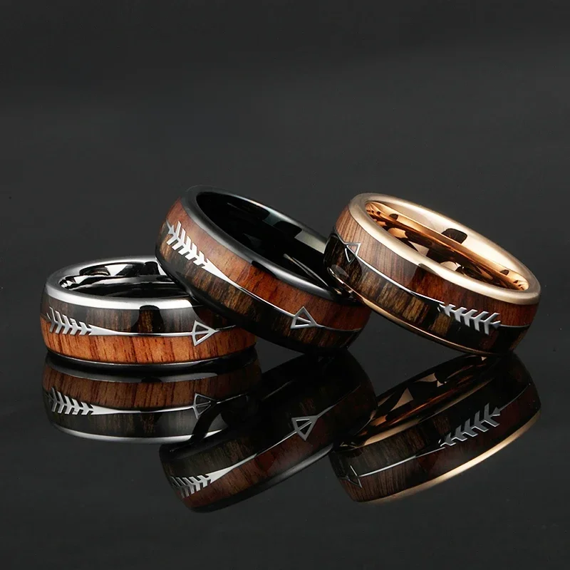 Pierścionki z węglika wolframu dla mężczyzn i kobiet Obrączki ślubne Nature Wood Arrow Inlay Free Engraving Comfort Fit — zdjęcie 2