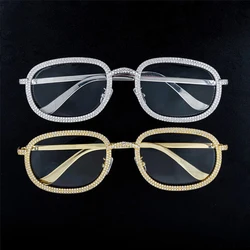 Trendy Bling 5A Zircon Sun Glasses Women Men INS 2022 Jewelry Brass Plated White Gold Iced Out Sunglasses Ordinary Lenses Gift