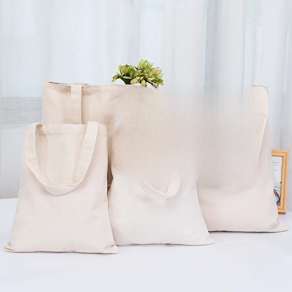 Sacs à main en toile pliante réutilisables pour femmes, fourre-tout uni, sac d'épicerie en coton, sac à provisions de grande capacité, blanc crémeux