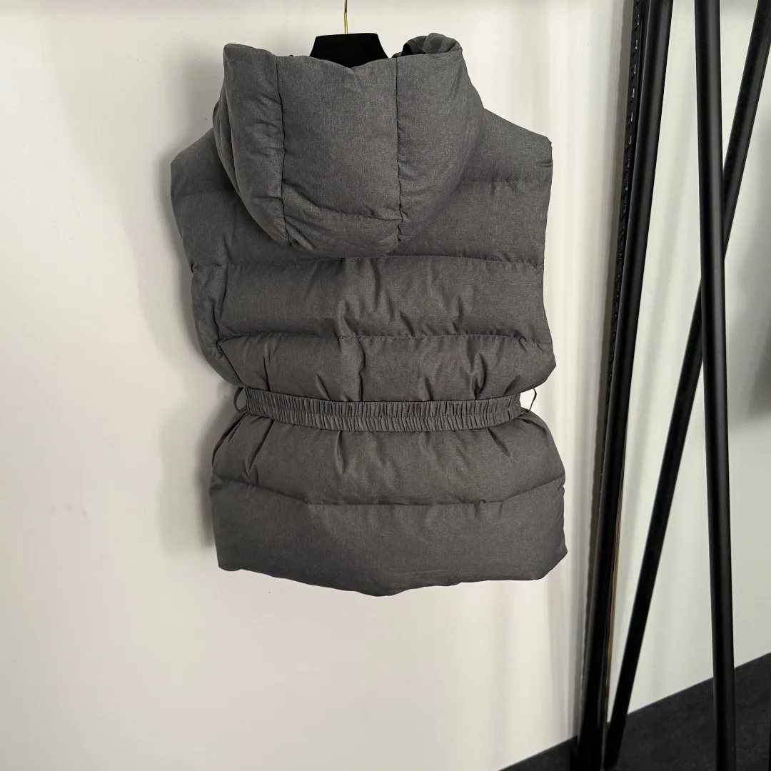 2025 Autumn/Winter Women's Safety Buckle Waist Retractable Sleeveless Hooded Cotton Jacket HL116