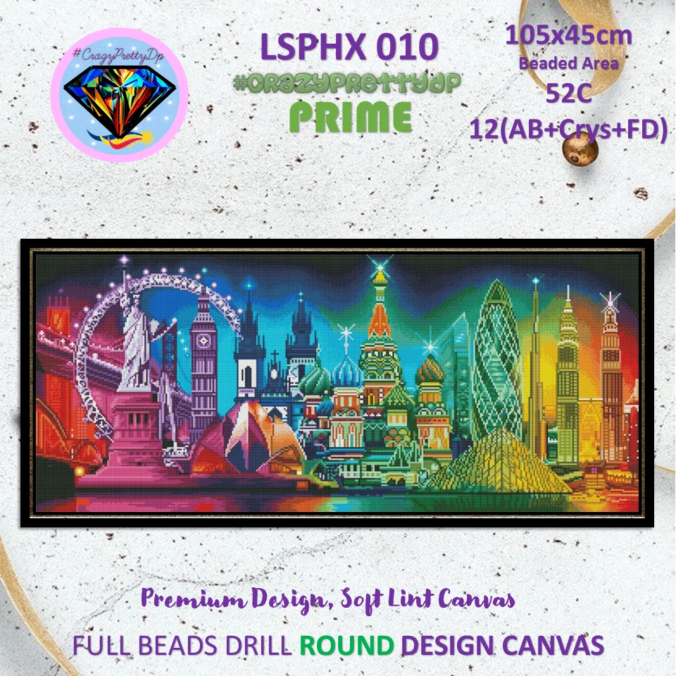 

Сумасшедшая 195 денп алмазная живопись prime LSPHX 010 City Landmarks Landmarks Crystal Decor Diy ручная работа сумасшедшая красивая