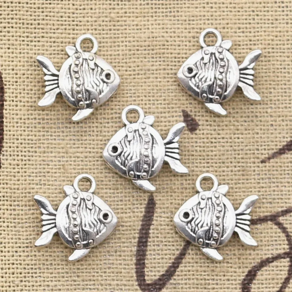 20 sztuk Charms dwustronna ryby Goldfish 14x15mm Antique srebrny kolor zawieszki dokonywanie DIY Handmade tybetański srebrny kolor biżuteria — zdjęcie 2