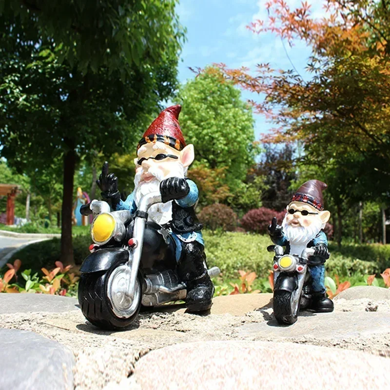 1 pièces Gnome nain résine artisanat décoration de jardin ornements de maison motard vieil homme équitation moto Statue décorations de jardinage