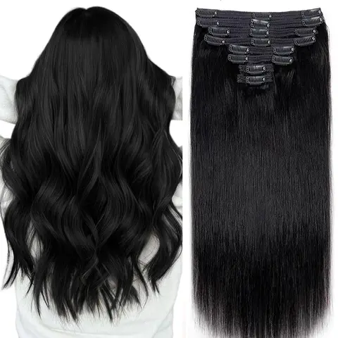Seamless Clip ins Extensions Human Hair Straight Brazilian Remy Real Natural Soft Hair 8Pcs 120G Clip on Human Hair Extensions