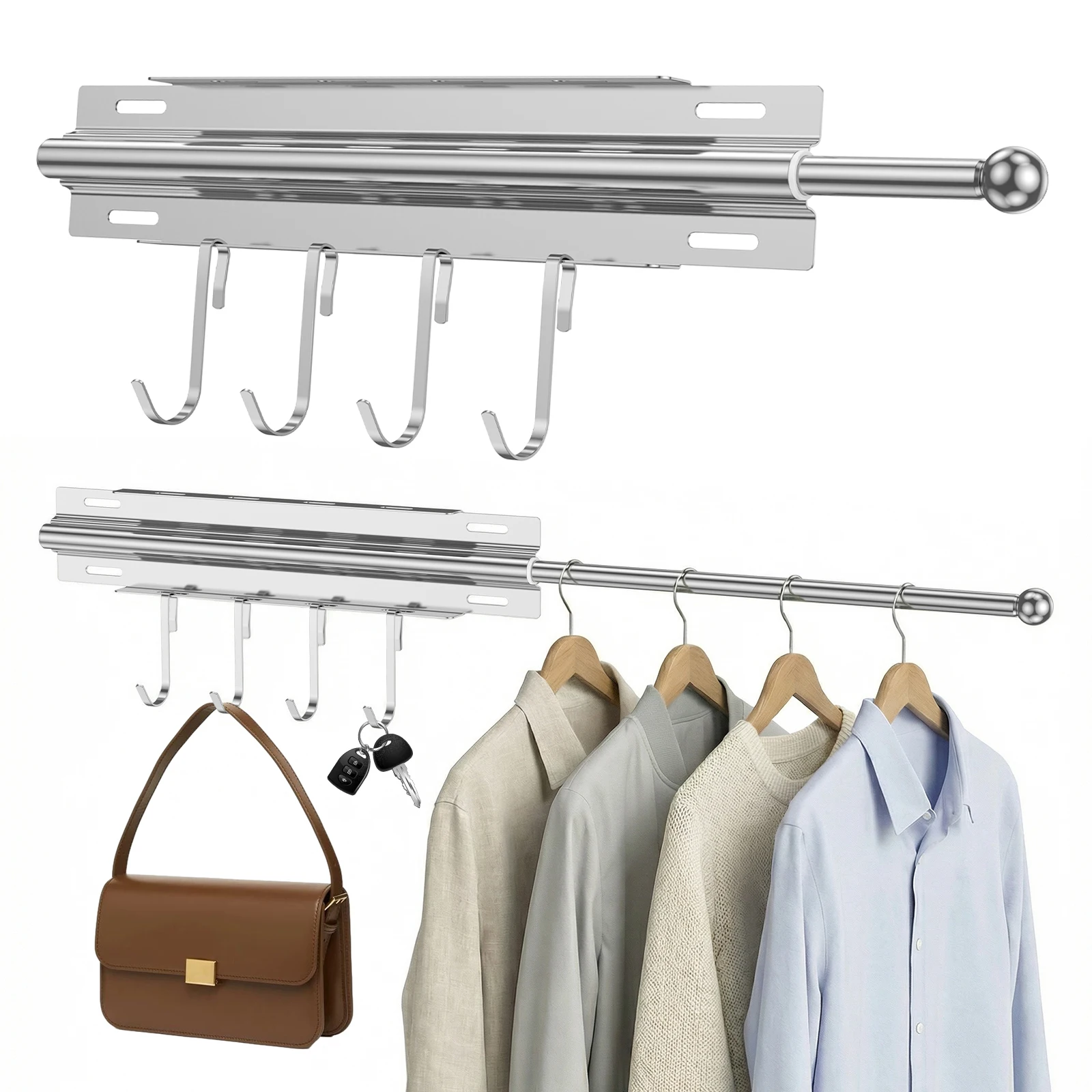 Ausziehbare Kleiderstange für Kleiderschrank, 32 cm, Edelstahl, zur Kleiderorganisation, Aufbewahrung und Aufhängung von Kleidung
