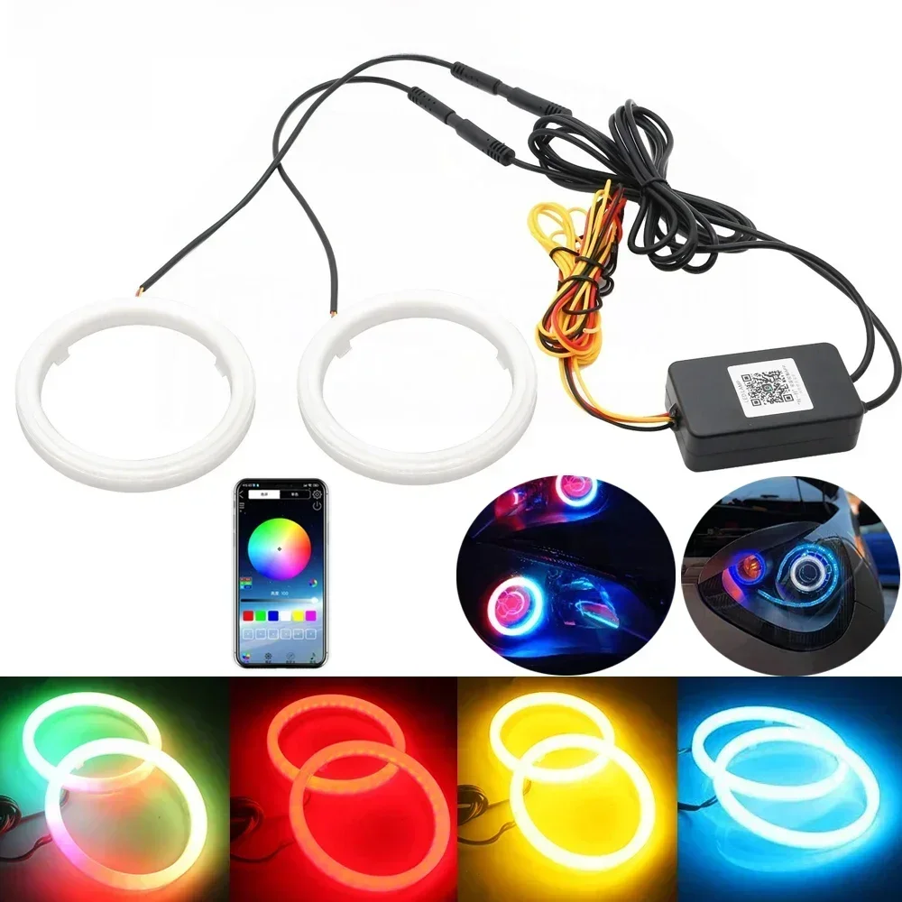 2 pièces 12V 24V DC LED Angel Eyes coton lumières avec clignotants APP Bluetooth RGB DRL Halo anneaux pour voiture Scooter phare