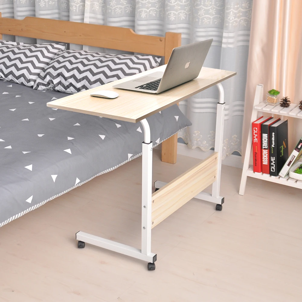 Wooden Height Adjustable Movable Side Table 600 Bed Shopa Laptop Desk Table