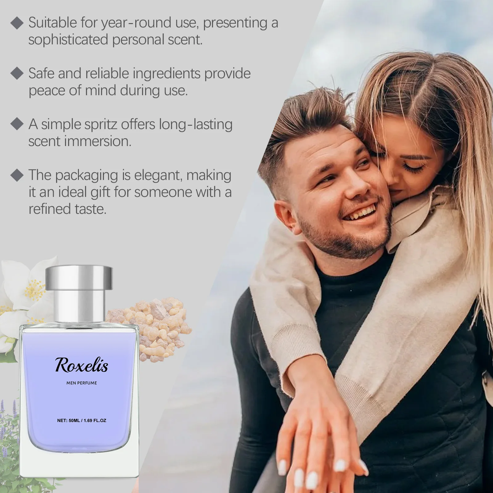 Roxelis 50ml Perfume de Colonia Floral Spray Atmósfera de citas diarias Fragancia fresca duradera Perfume floral encantador sin alcohol