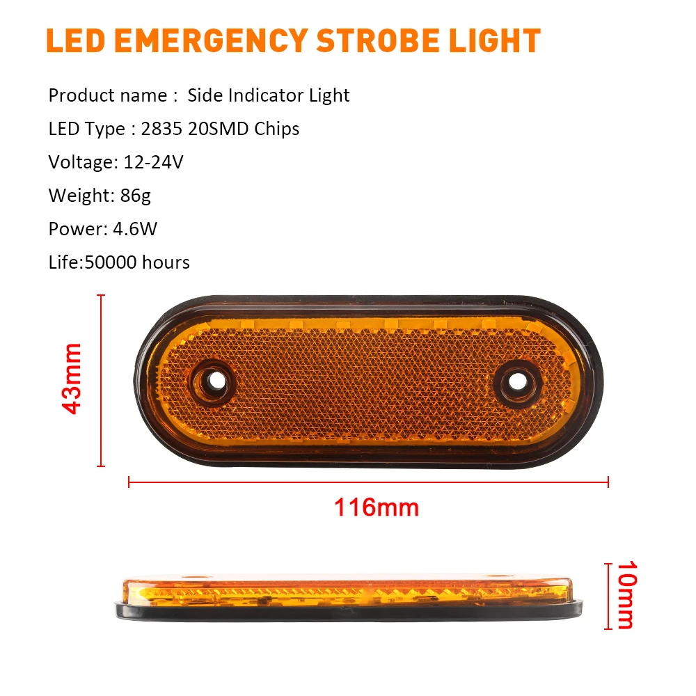 2pcs 20 LED Side Marker Light 24V Clearance Lamp Caravan Car 12V Indicator Tail Light Truck RV Trailer Lorry Pickup Boat