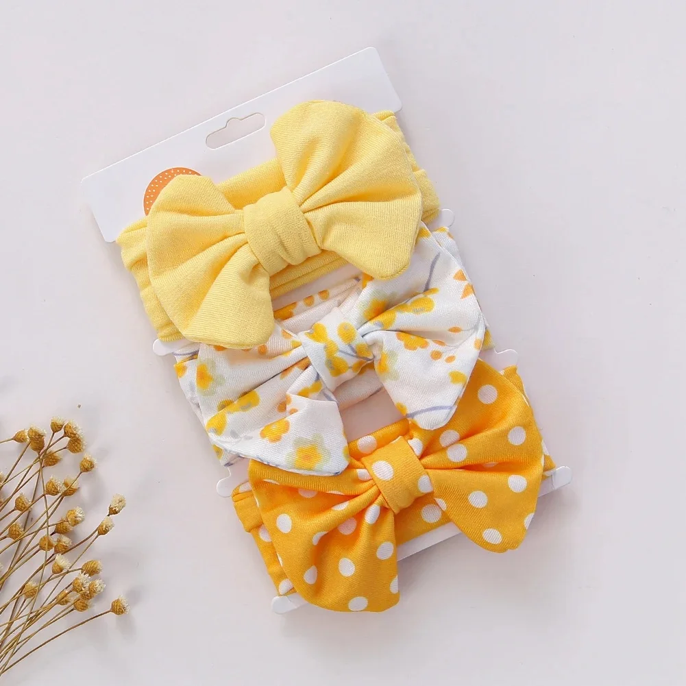 3 pièces/ensemble mignon coton arcs bébé bandeaux nouveau-né infantile élastique bandeaux garçons filles Dot rayé fleur imprimer enfants chapeaux