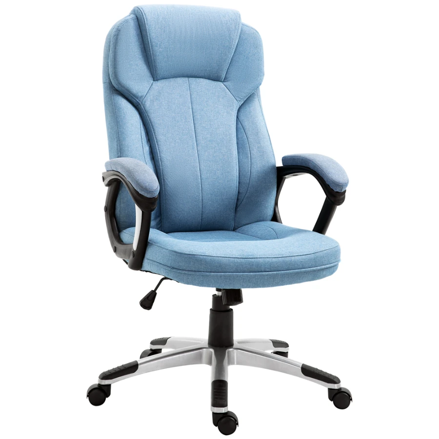 Chaise de bureau, ergonomique, réglable en hauteur, bleu clair, lin, 66x75x110-120 cm, pour un travail confortable
