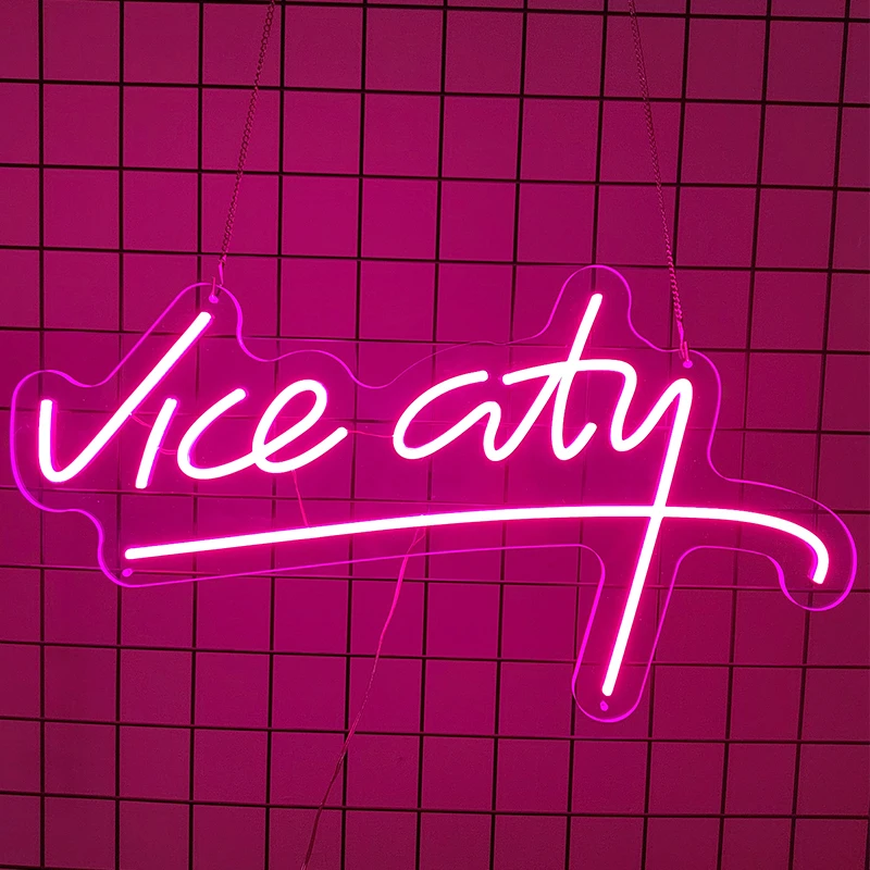 

Custom Pink Vice City Neon Sign Led Lights Bedroom Letters USB Powered Game Room Bar Party Indoor Home Arcade Shop Wall Decor