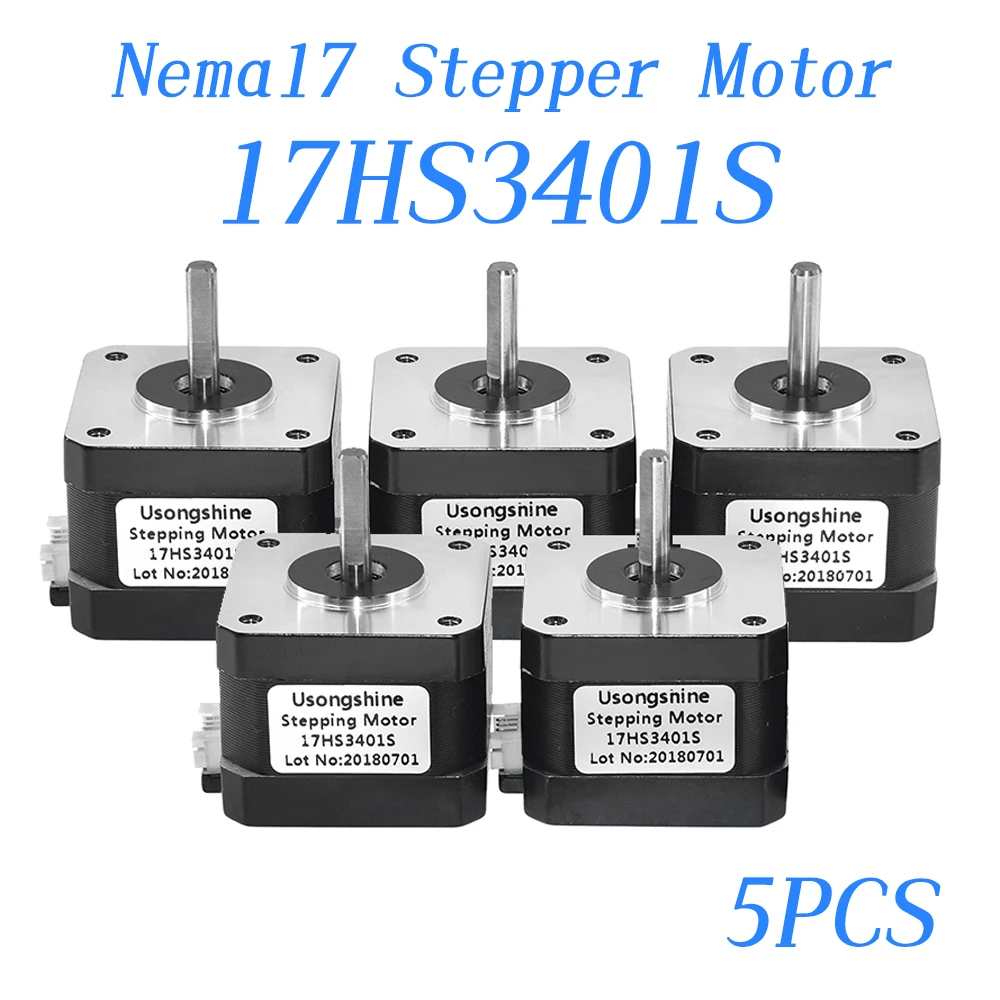 

5Pcs Usongshine Nema17 Stepper Motor 17HS3401S 1.8° 34mN.m 1.0A 42BYGH 2 Phase 4 Lead For 3D Printer CNC Laser Engraving Machine