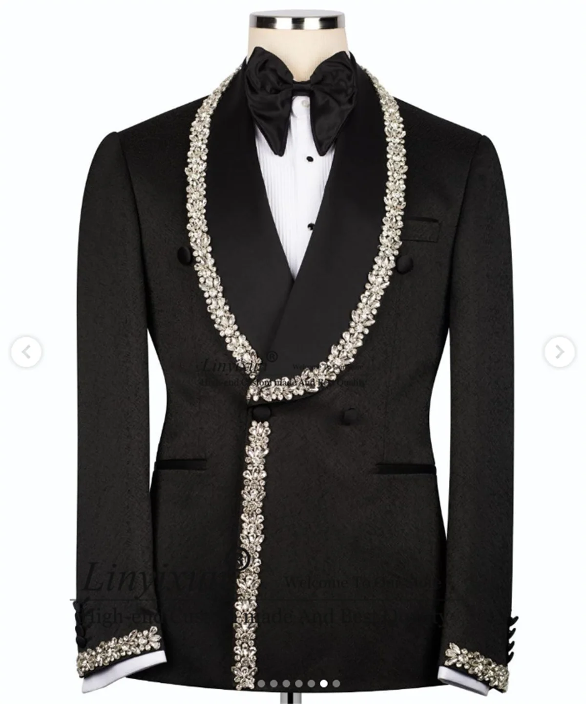 

Glitter Ornament Crystal Men Suit Customized Jacquard 2 Piece Set Male Prom Blazers Slim Fit Wedding Groom Tuxedos Costume Homme