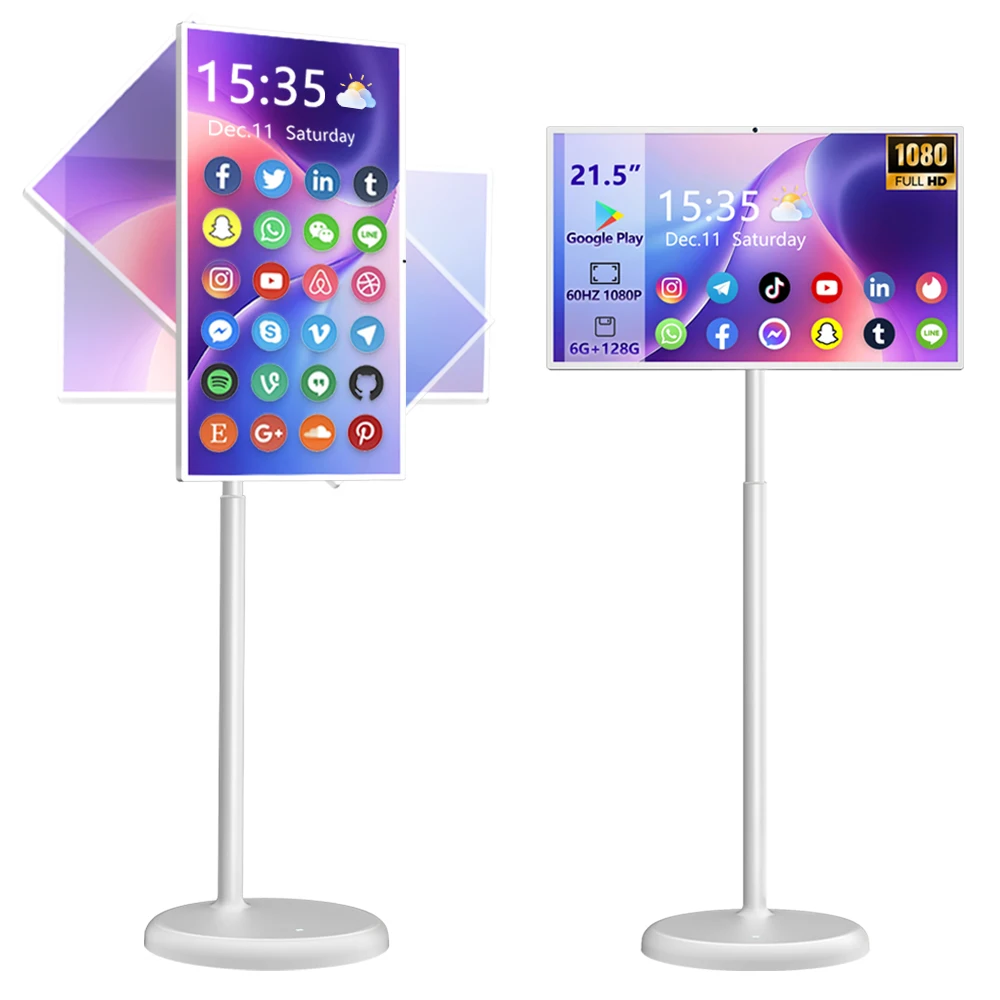 Smart TV portable 21,5 pouces, Android TV roulante et réglable en hauteur, écran tactile 60 Hz 1080 P, batterie 8000 mAh, caméra 13 MP, 6 Go + 128 Go