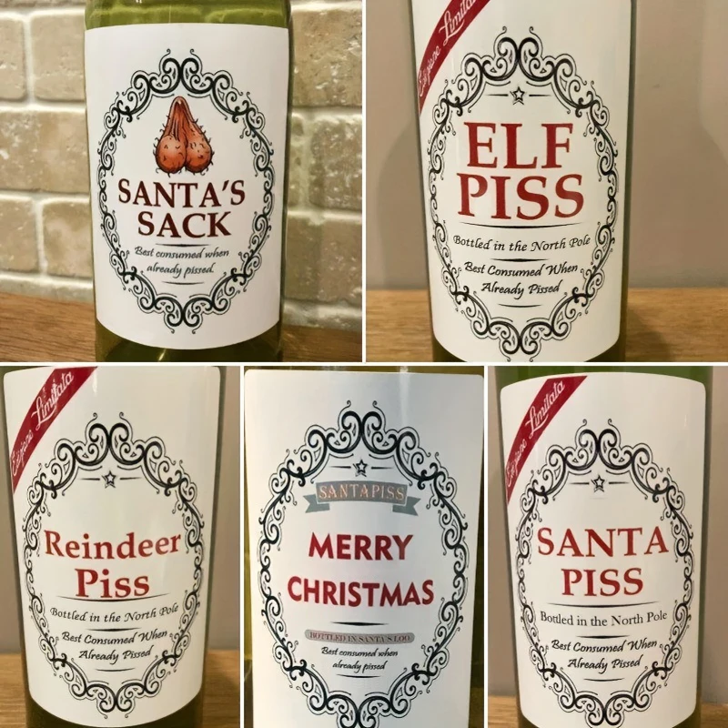 5-Pack Funny Christmas Wine Labels For Bottles,Christmas Wine Bottle Label Stickers,Novelty Joke Bottle Label,Christmas Supplies