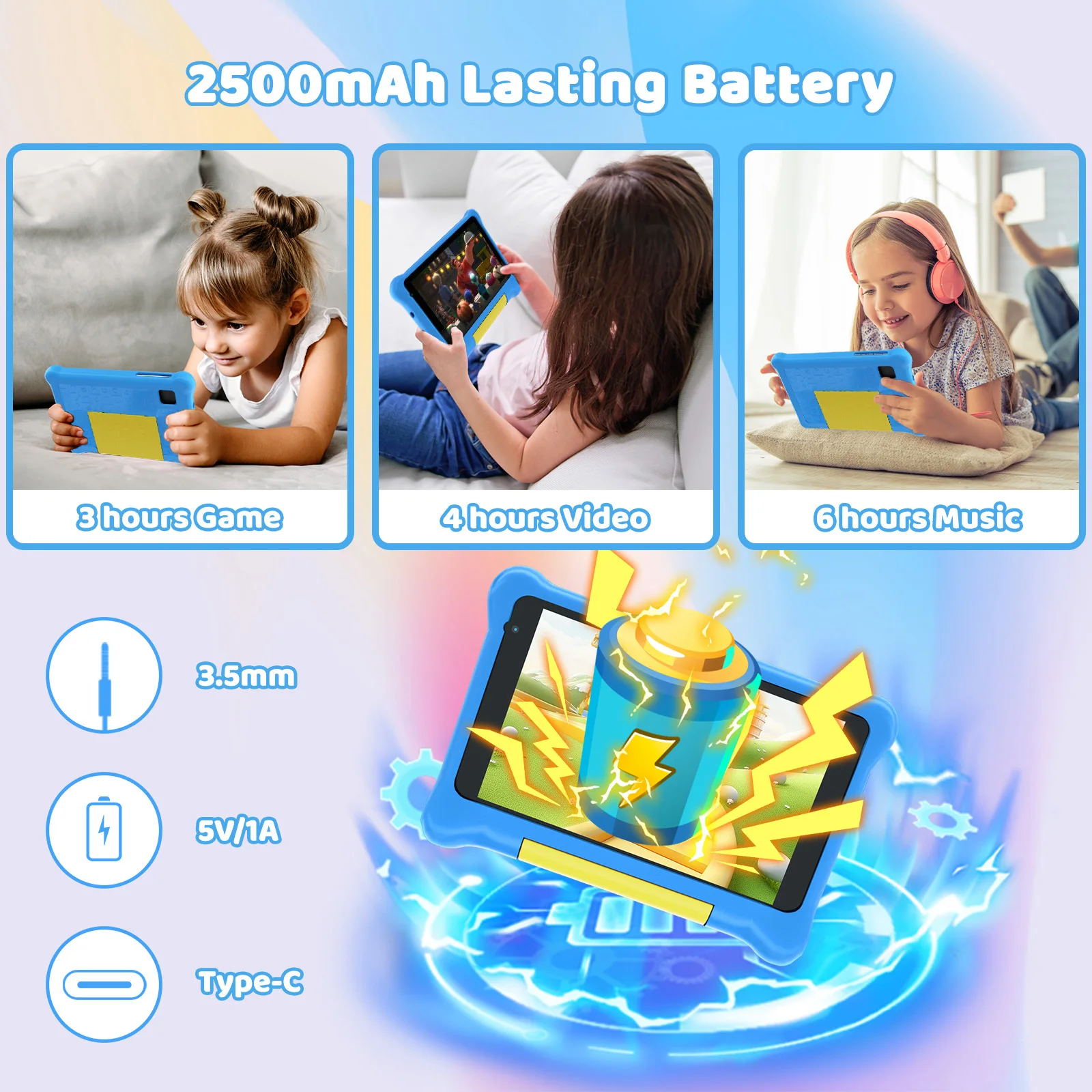 TK707 Tablet per bambini da 7 pollici Android 13 Quad Core 5 GB RAM 32 GB ROM 128 GB Espandi WiFi Bluetooth Regalo per bambini Software per bambini Gioco Pad
